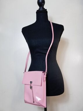 Moschino Patent Leather Crossbody Bag Pink with Heart Charm